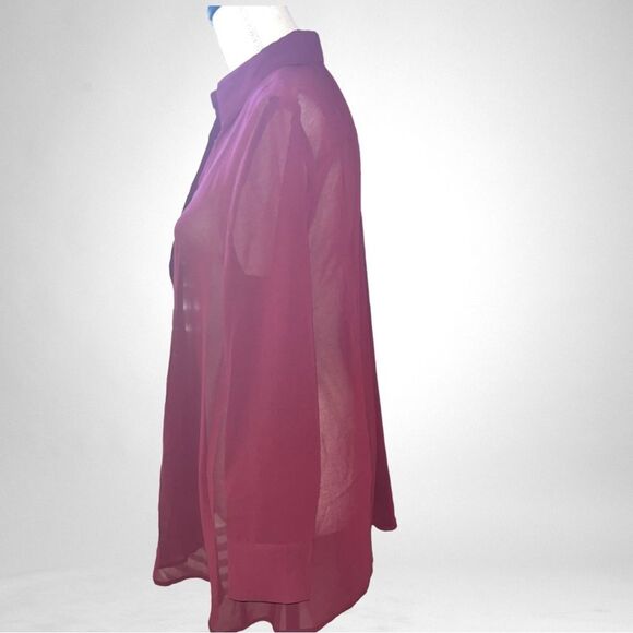 New with Tags Marla Wynne Layers Sheer Burgundy Button Down Blouse Size Small - Picture 3 of 10